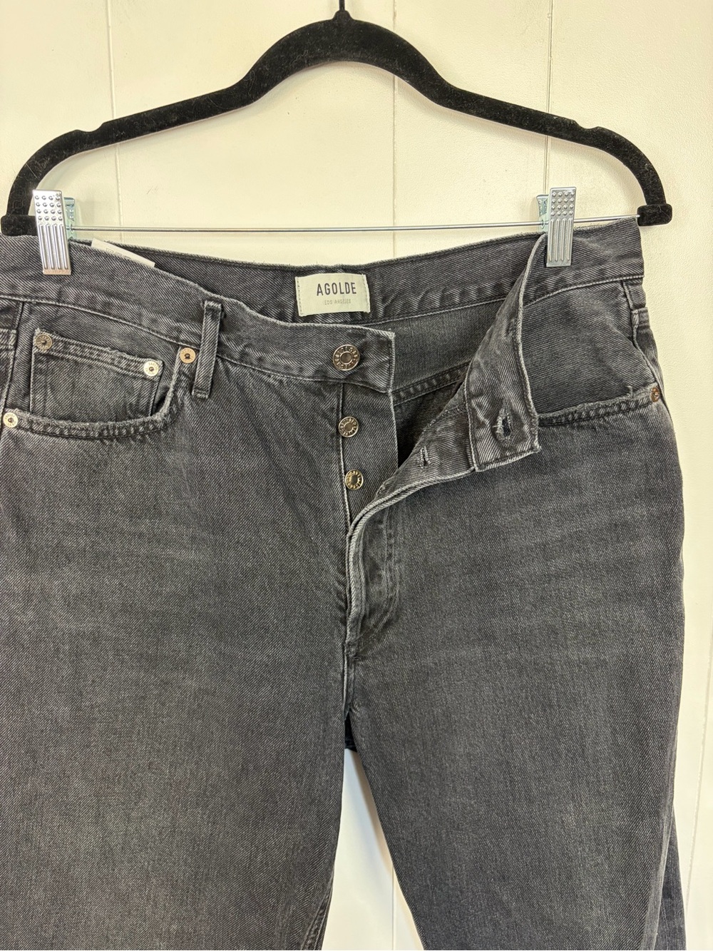AGOLDE Fen High Rise Relaxed Tapered Jeans Button Fly Faded Black Size 30 Womens - Picture 7 of 11